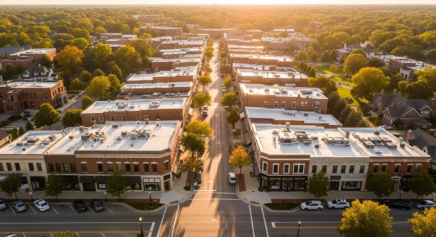 Aerial view of downtown Hinsdale Illinois